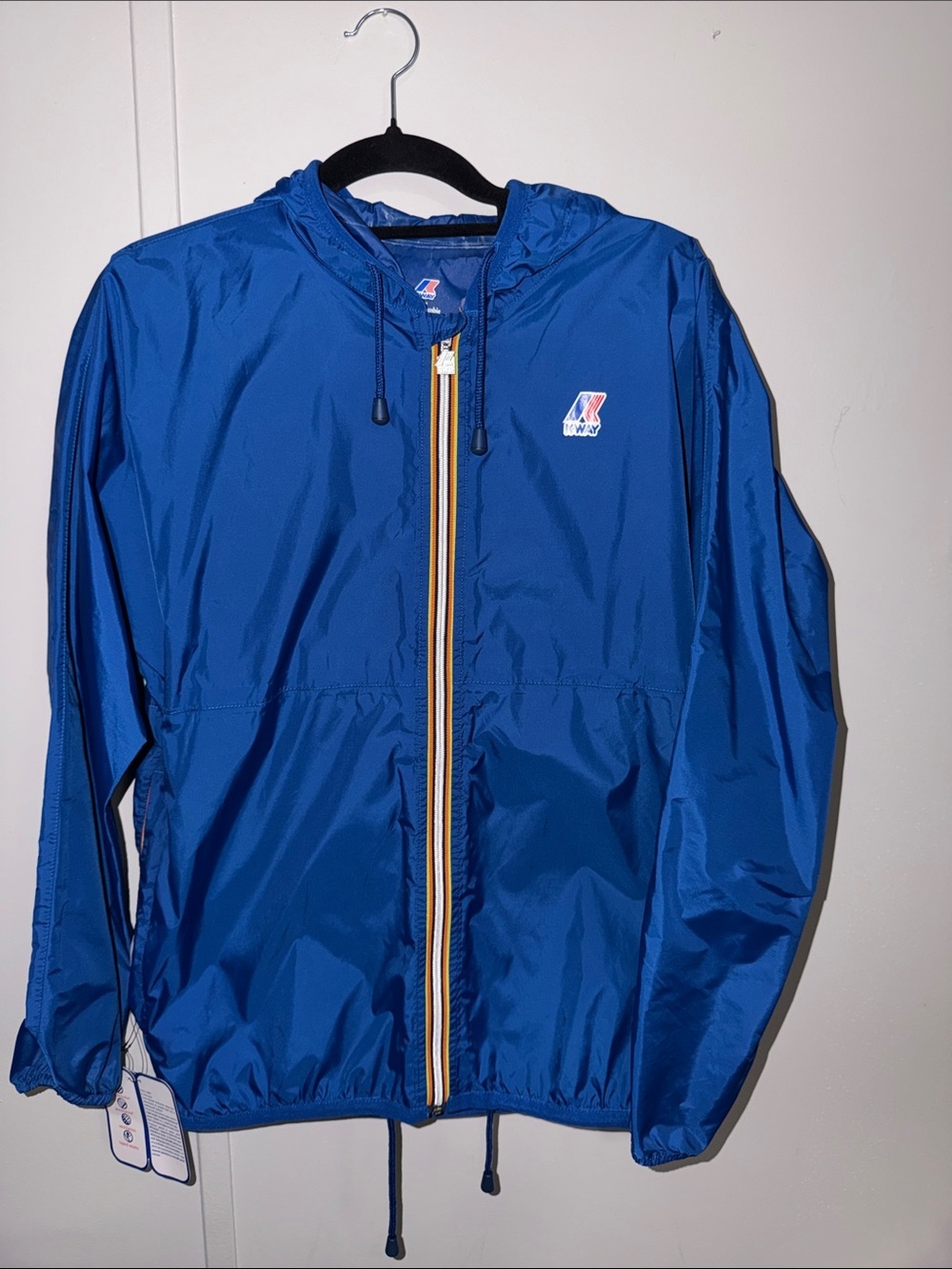 K-Way Blue Hooded Windbreaker Jacket with Contrast Zip